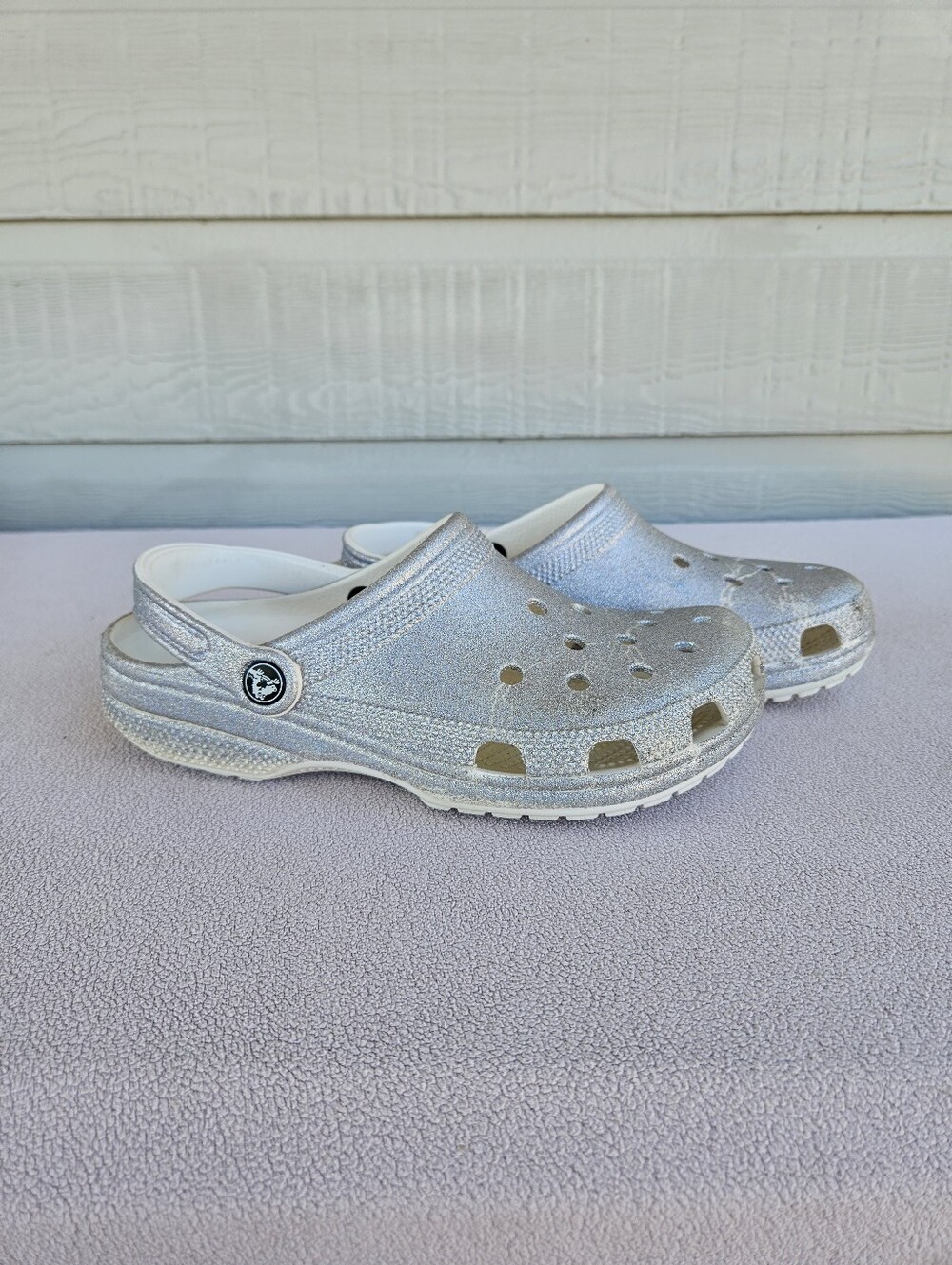 Crocs Classic Clog Silver Glitter Sparke Slip-On Men 7 Women 9 Water Shoes
